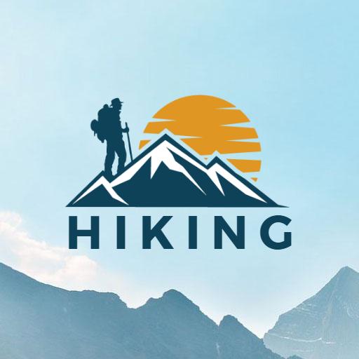 Adventurous Hiking Explorer with Majestic Mountains Logo Template