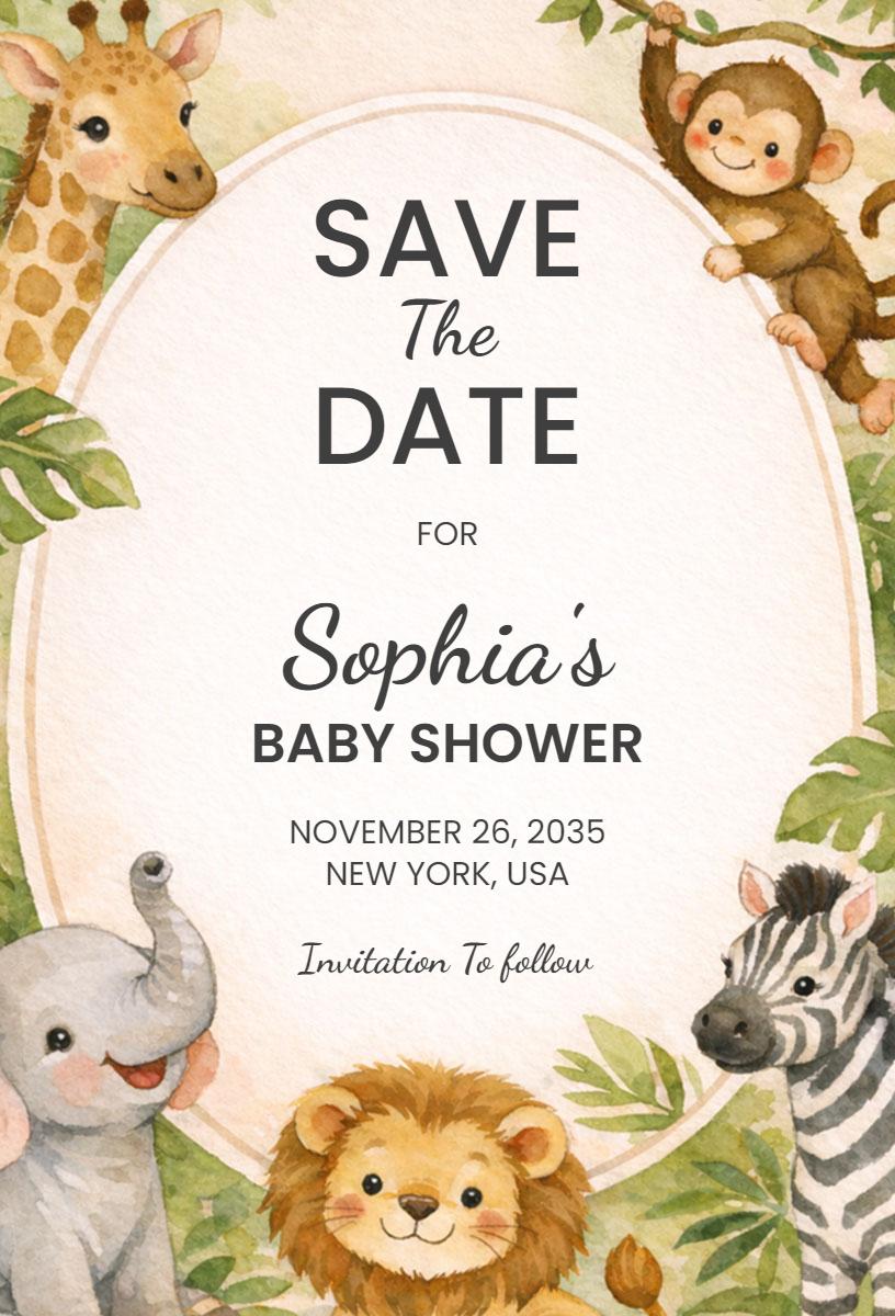 Adventurous Jungle Animal Theme Baby Shower Invitation Template