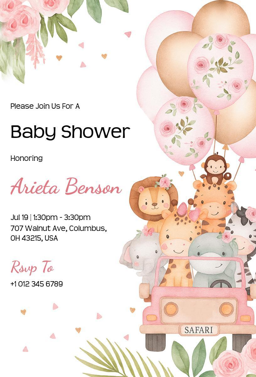 Adventurous Jungle Safari Baby Shower Celebration Invitation Template