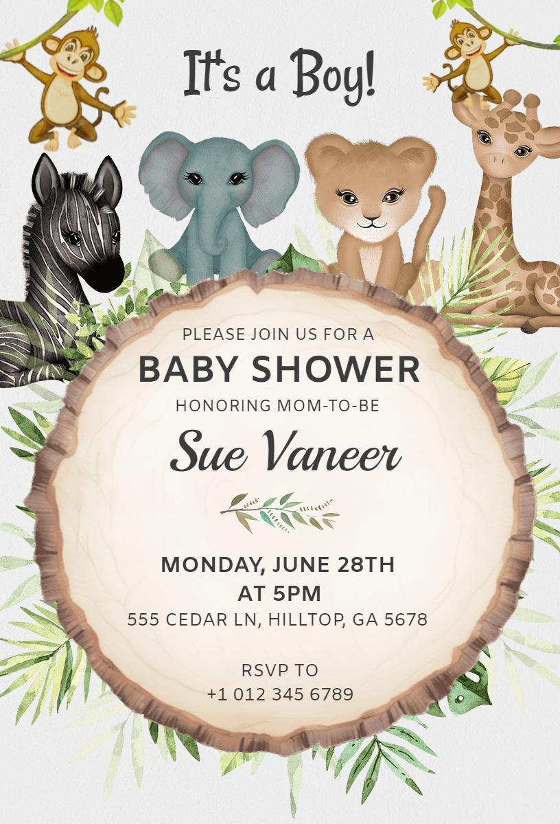 Adventurous Jungle Safari Baby Shower Invitation Template
