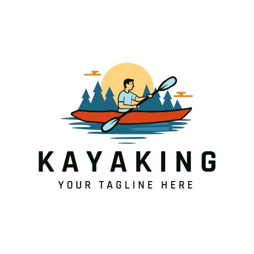 Adventurous Kayaking Scene with Paddler and Nature Logo Template