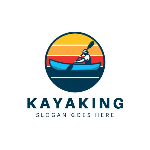 Adventurous Kayaking Scene with Sunset Background Logo Template