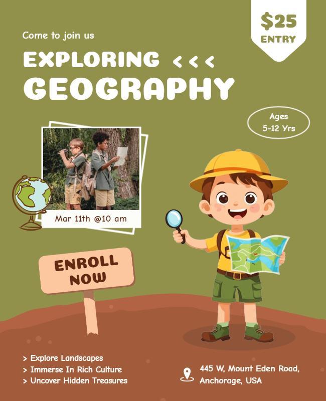 Adventurous Kids Geography Exploration Learning Poster Template