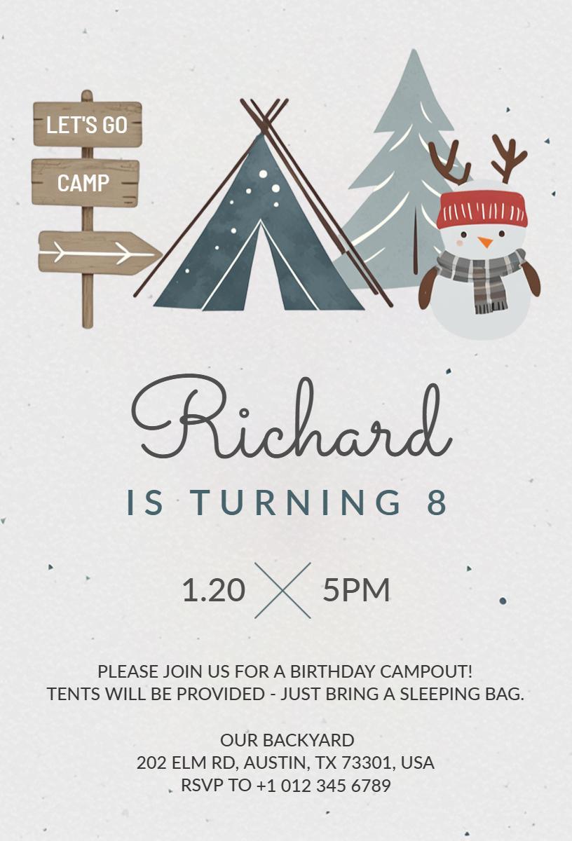 Adventurous Outdoor Camping Birthday Celebration Invitation Template
