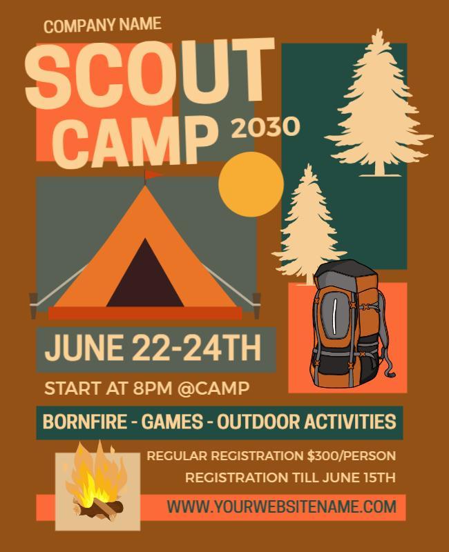 Adventurous Scout Camp Outdoor Activities Poster Template