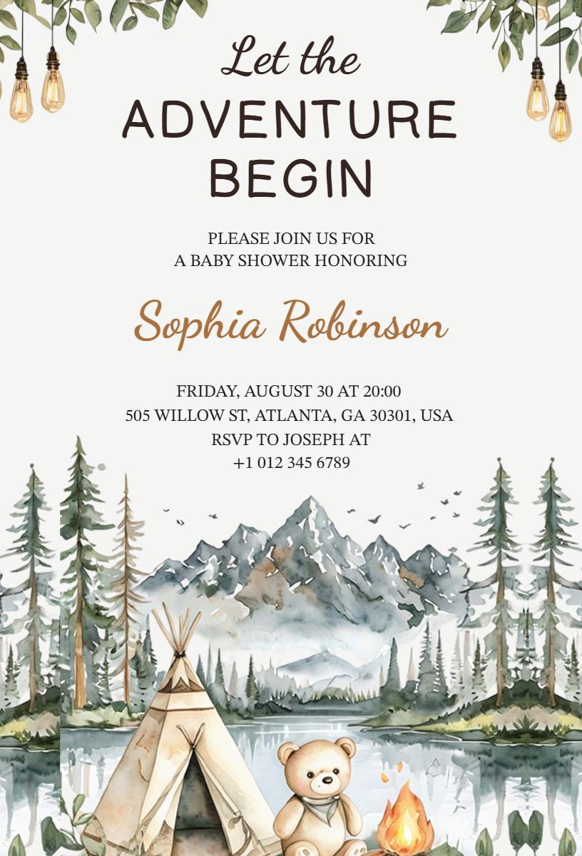 Adventurous Woodland Baby Shower Celebration Invitation Template