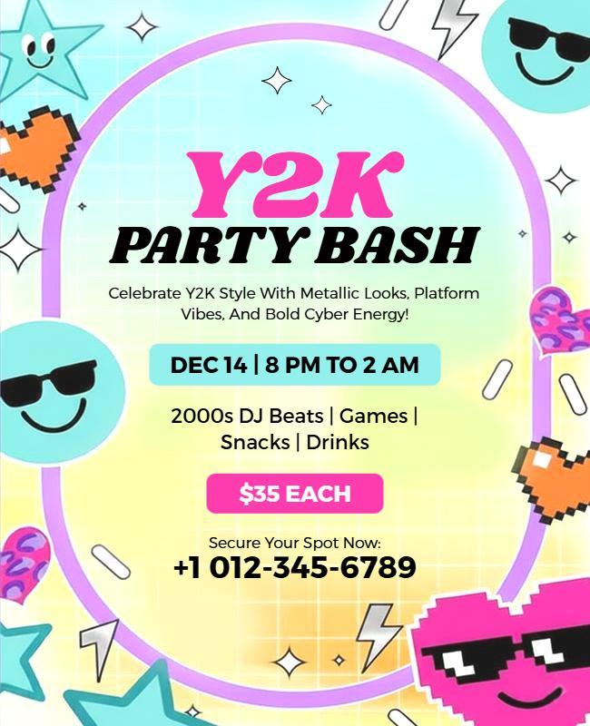 Aesthetic Y2k Party Bash DJ Beats Flyer Template