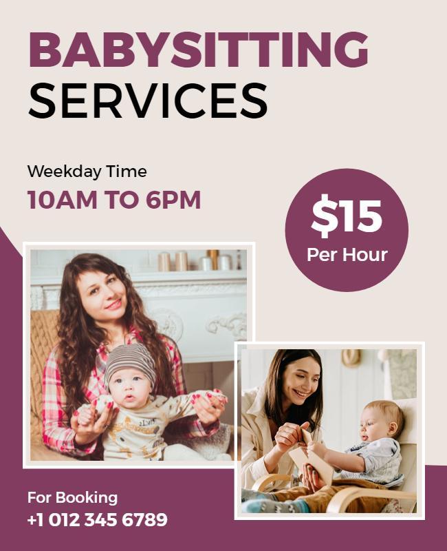 Modern Soft Purple Babysitting Services Flyer Template