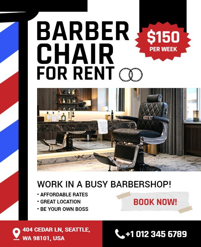 Affordable Barber Chair for Rent Poster Template
