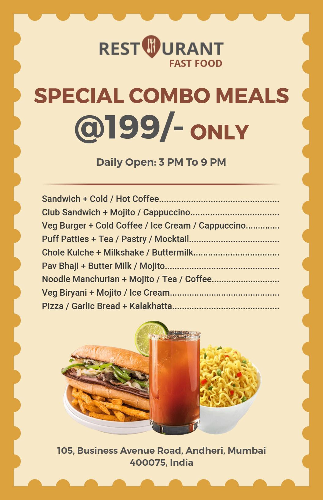 Affordable Combo Meal Menu Template