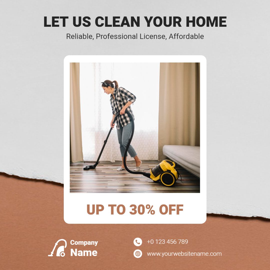 Affordable Home Cleaning Service with Vacuum Promotion Ad Template