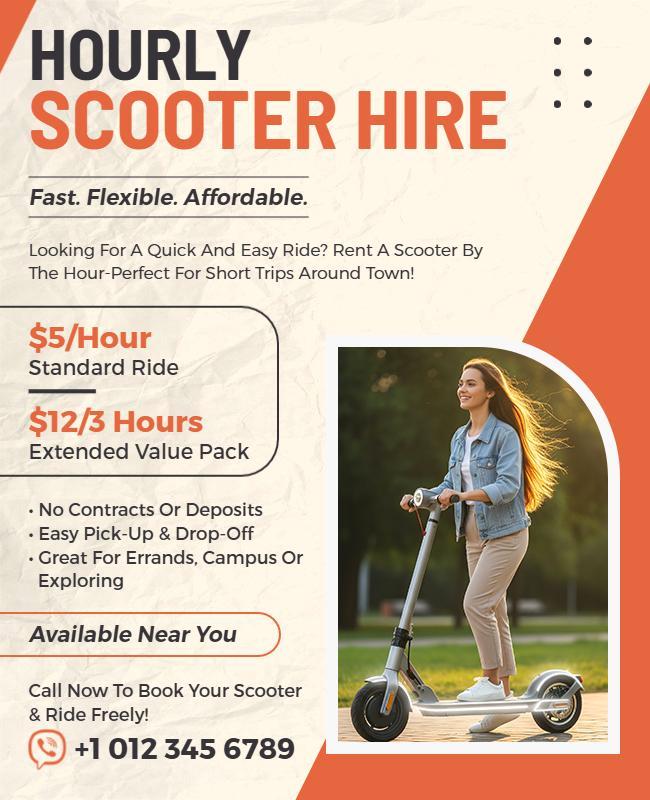 Affordable Hourly Scooter Hire Promotional Flyer Template