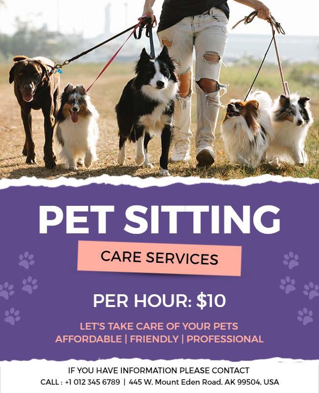 Affordable Pet Sitting Care Services Flyer Template