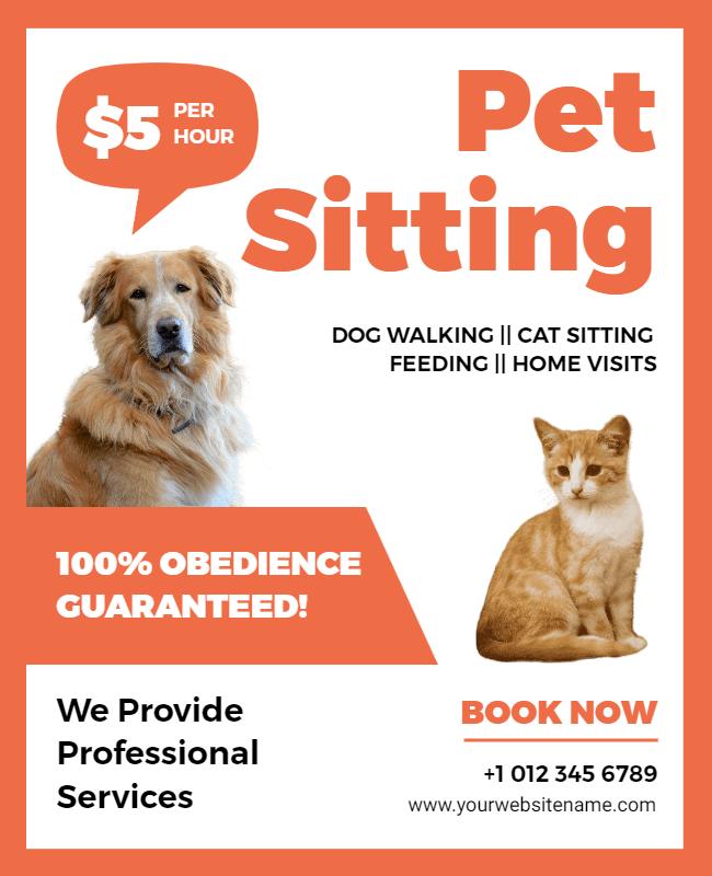 Bright Orange Pet Sitting Services Flyer Template