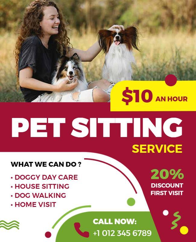 Vibrant Red and Yellow Pet Sitting Service Flyer Template