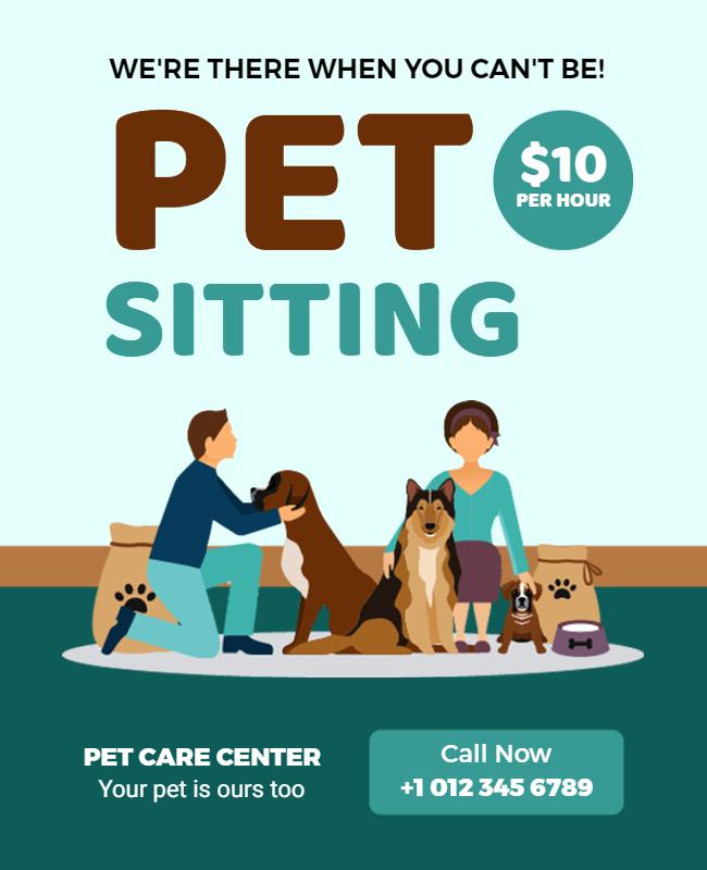 Playful Illustrated Pet Sitting Service Flyer Template