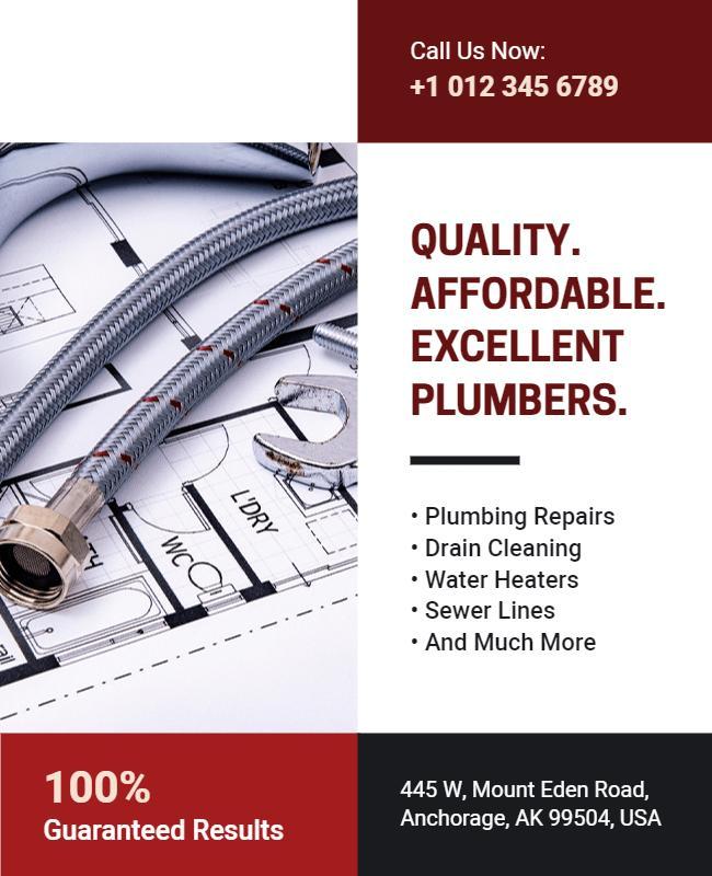 Professional Red Plumbing Services Repair Flyer Template