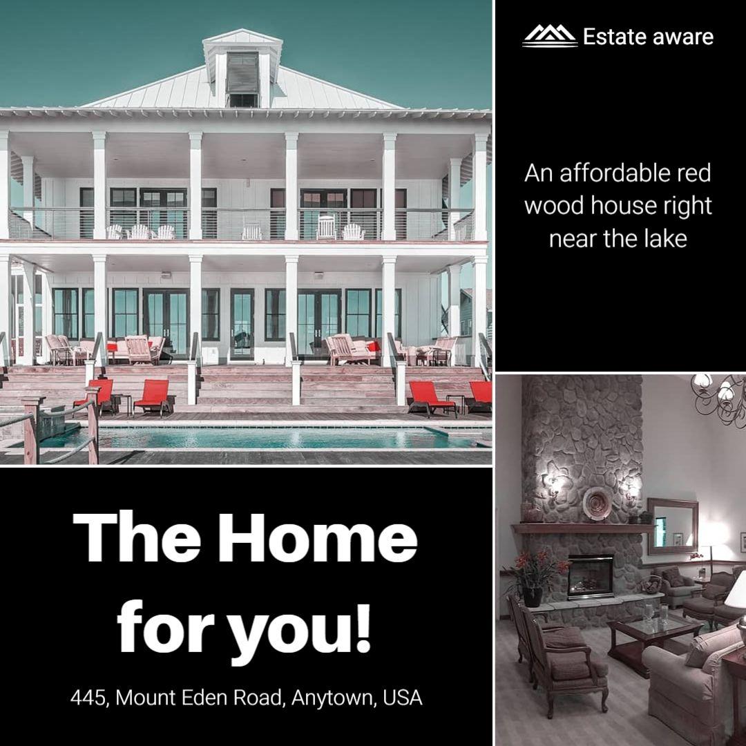 Affordable Red Lake House with Stylish Living Space Ad Template
