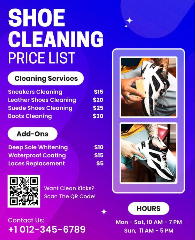 Affordable Shoe Cleaning Service Price List Flyer Template