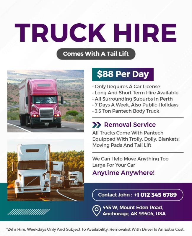 Affordable Truck Hire Service Promotional Flyer Template