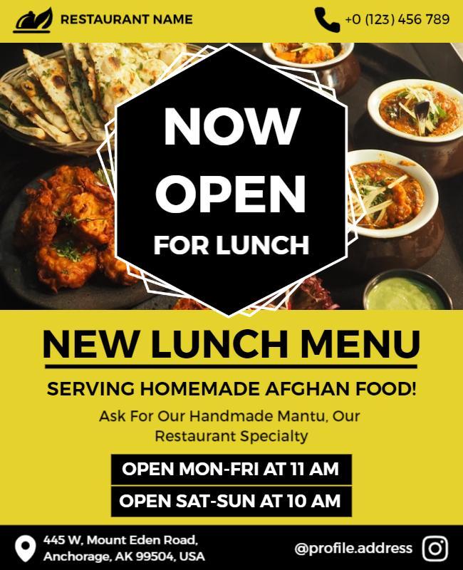 Afghan Cuisine Lunch Menu Promotion Flyer Template