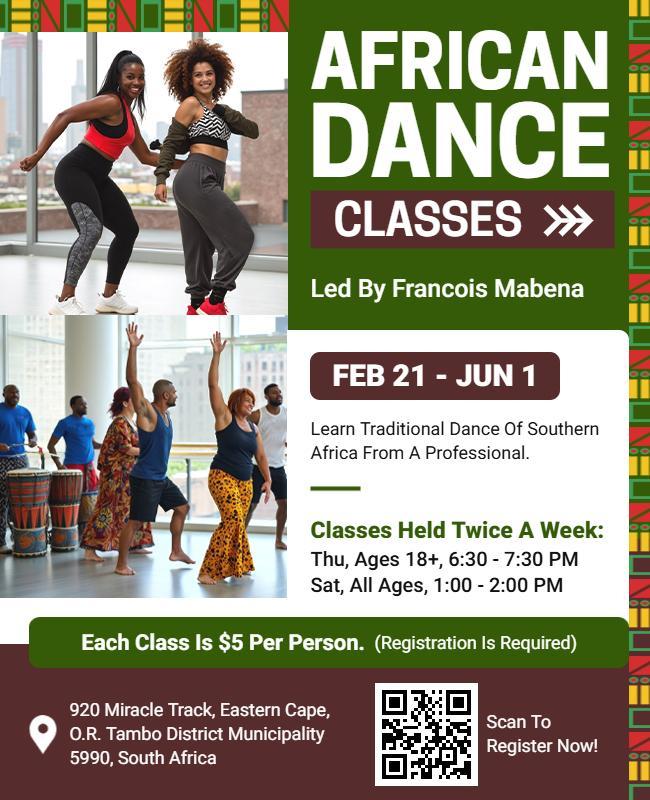 African Dance Classes Promotional Flyer Template