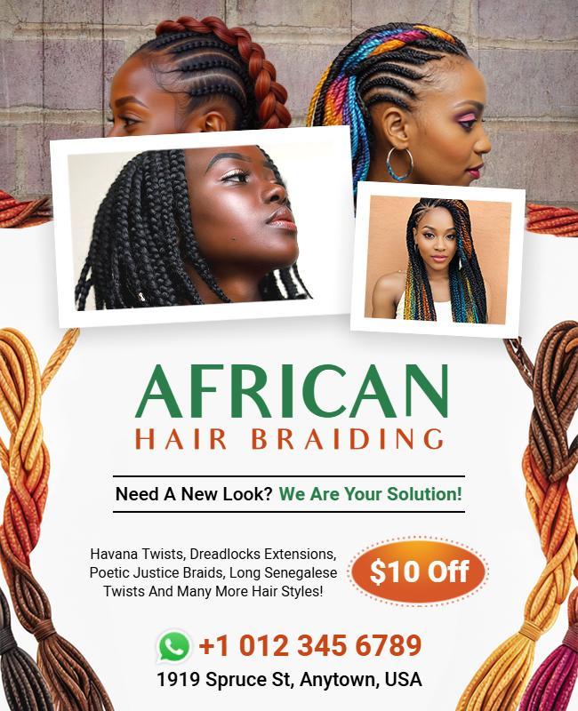 African Hair Braiding Service Promotion Flyer Template