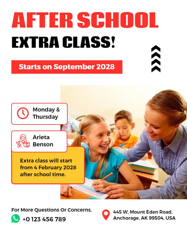 After School Extra Classes Announcement Flyer Template