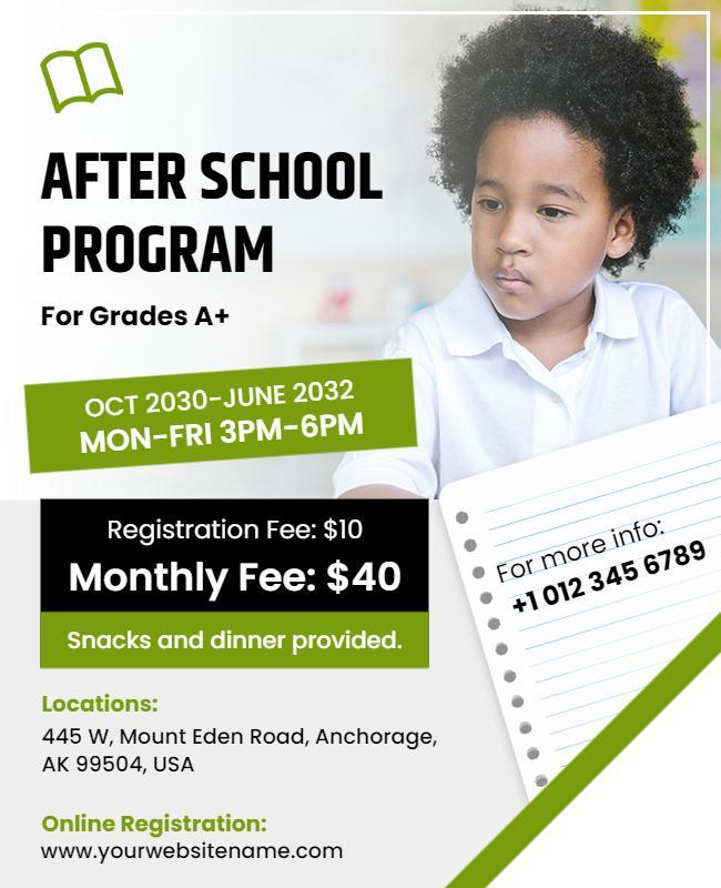 Bright Green After School Program Enrollment Flyer Template