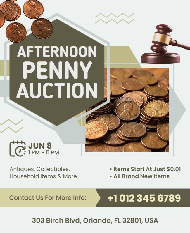 Afternoon Penny Auction Advertisement Flyer Template