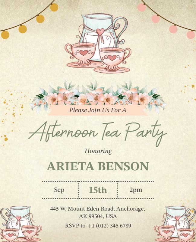 Afternoon Tea Party Invitation Flyer Template