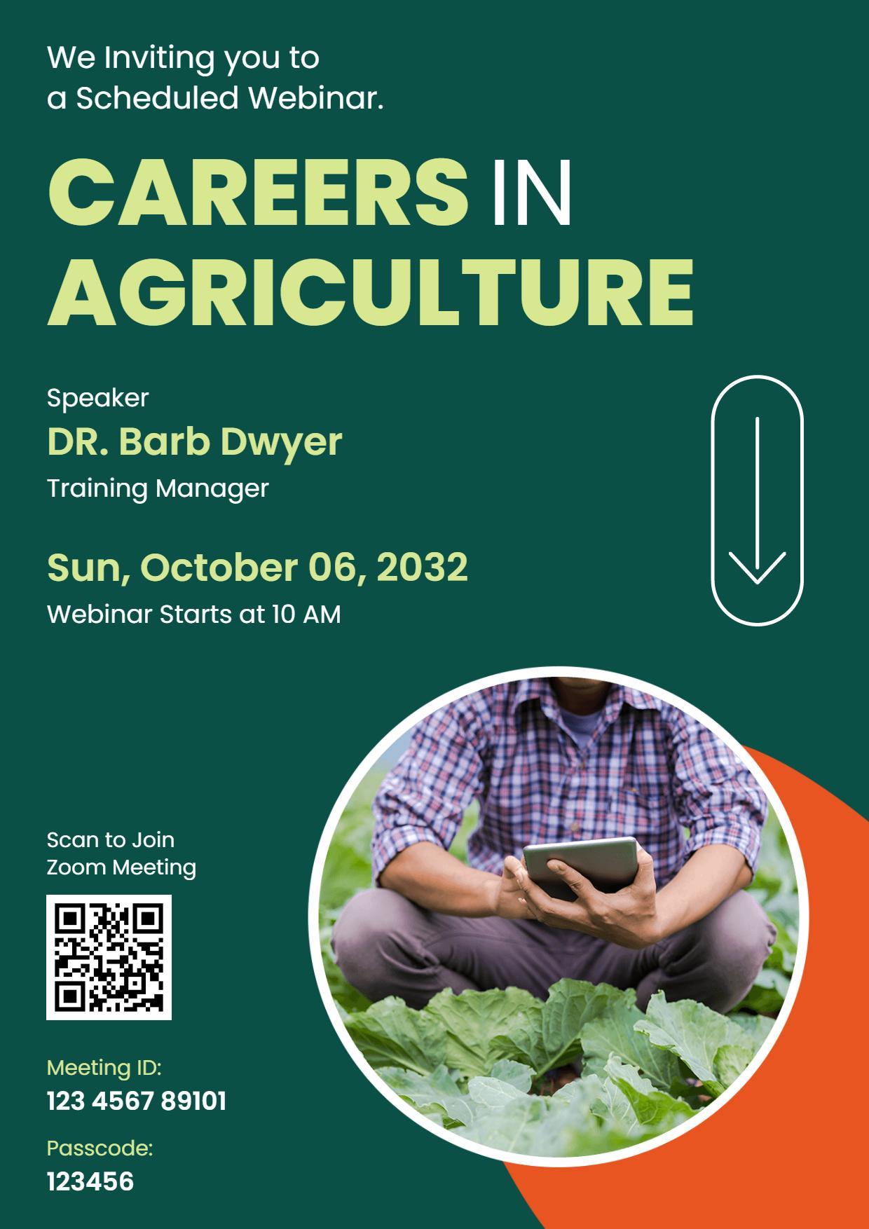 Agriculture Careers Webinar Invitation A4 Flyer Template