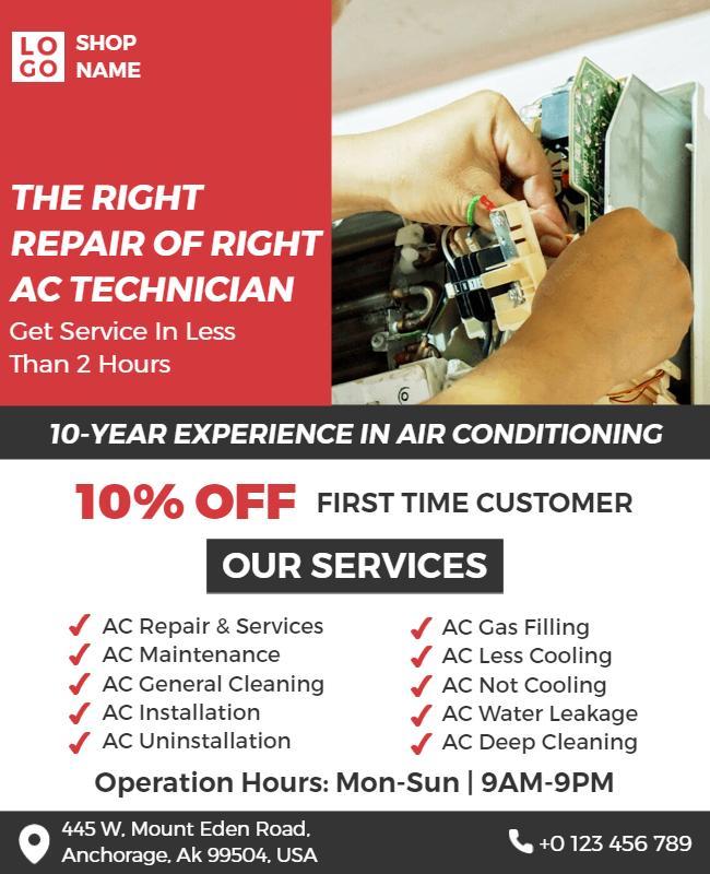 Air Conditioning Repair Services Promotion Flyer Template