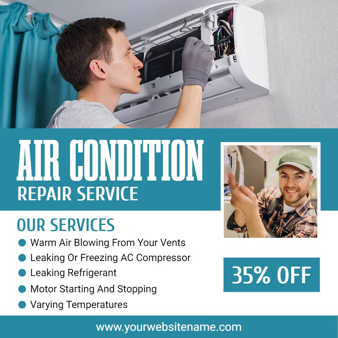 Air Conditioning Repair Services with 35% Discount Ad Template