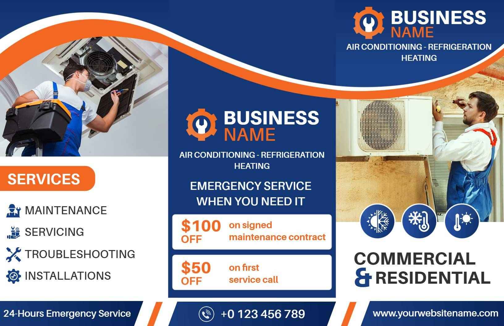 Air Conditioning Service Pricing and Maintenance Tri Fold Brochure Template