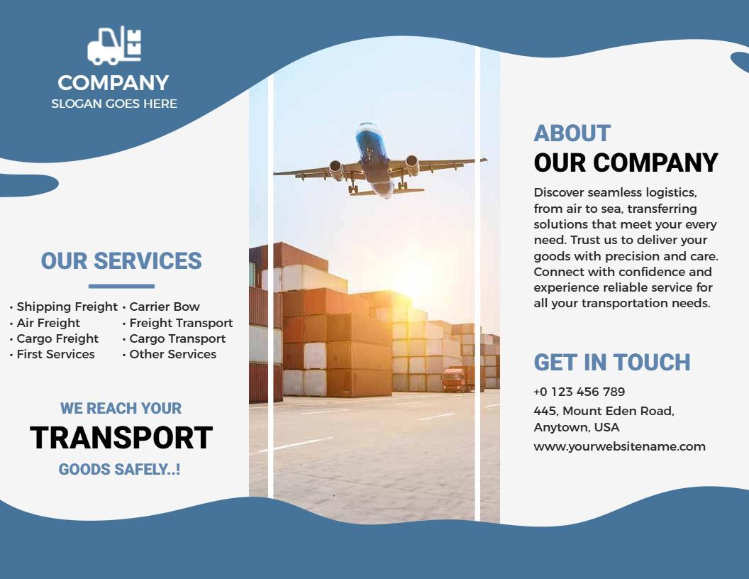 Air Freight and Ocean Logistics Services Transportation Brochure Template