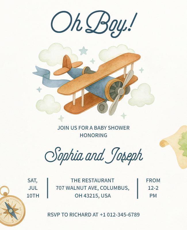 Airplane Themed Baby Shower Invitation Flyer Template