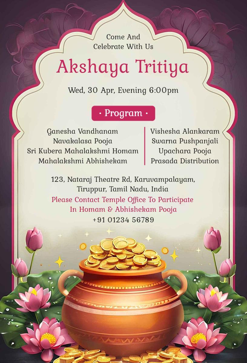 Akshaya Tritiya Festival Celebration Cultural Invitation Template