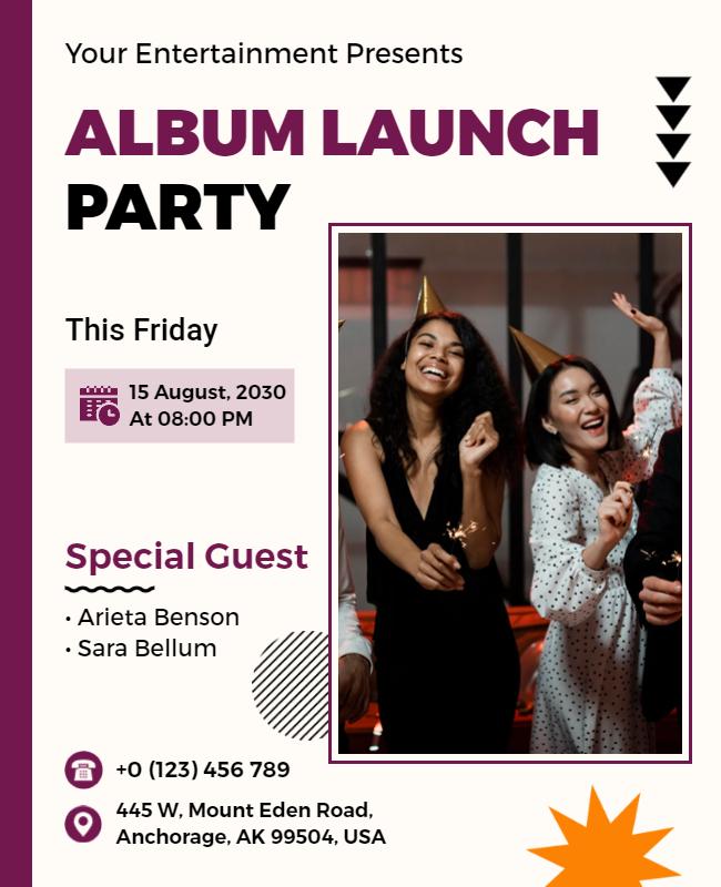 Bold Purple Album Launch Party Event Flyer Template