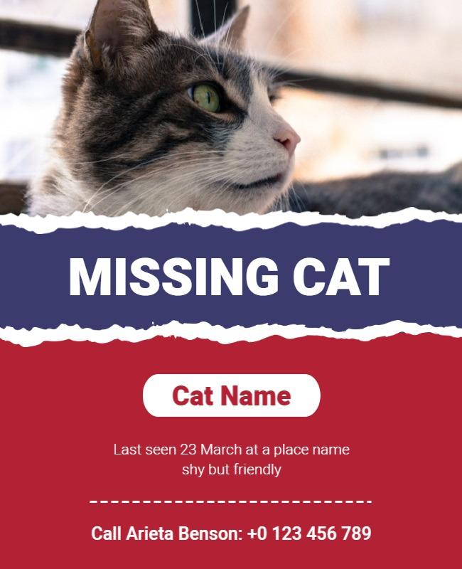 Alert Red Missing Cat Announcement Poster Template