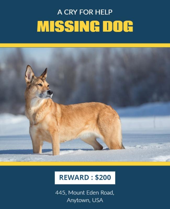 Alerting Blue Missing Dog Reward Poster Template