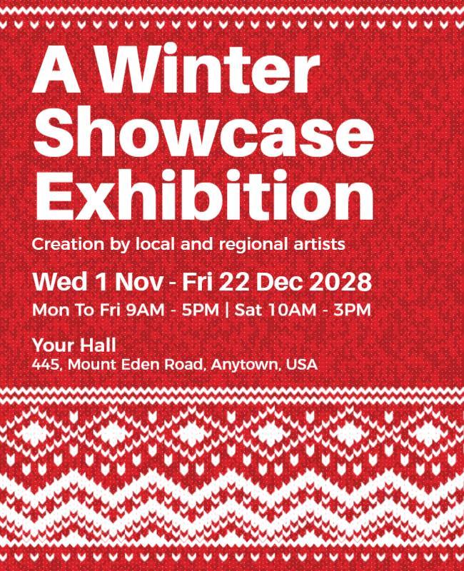 Alizarin Crimson Winter Exhibition Flyer Template