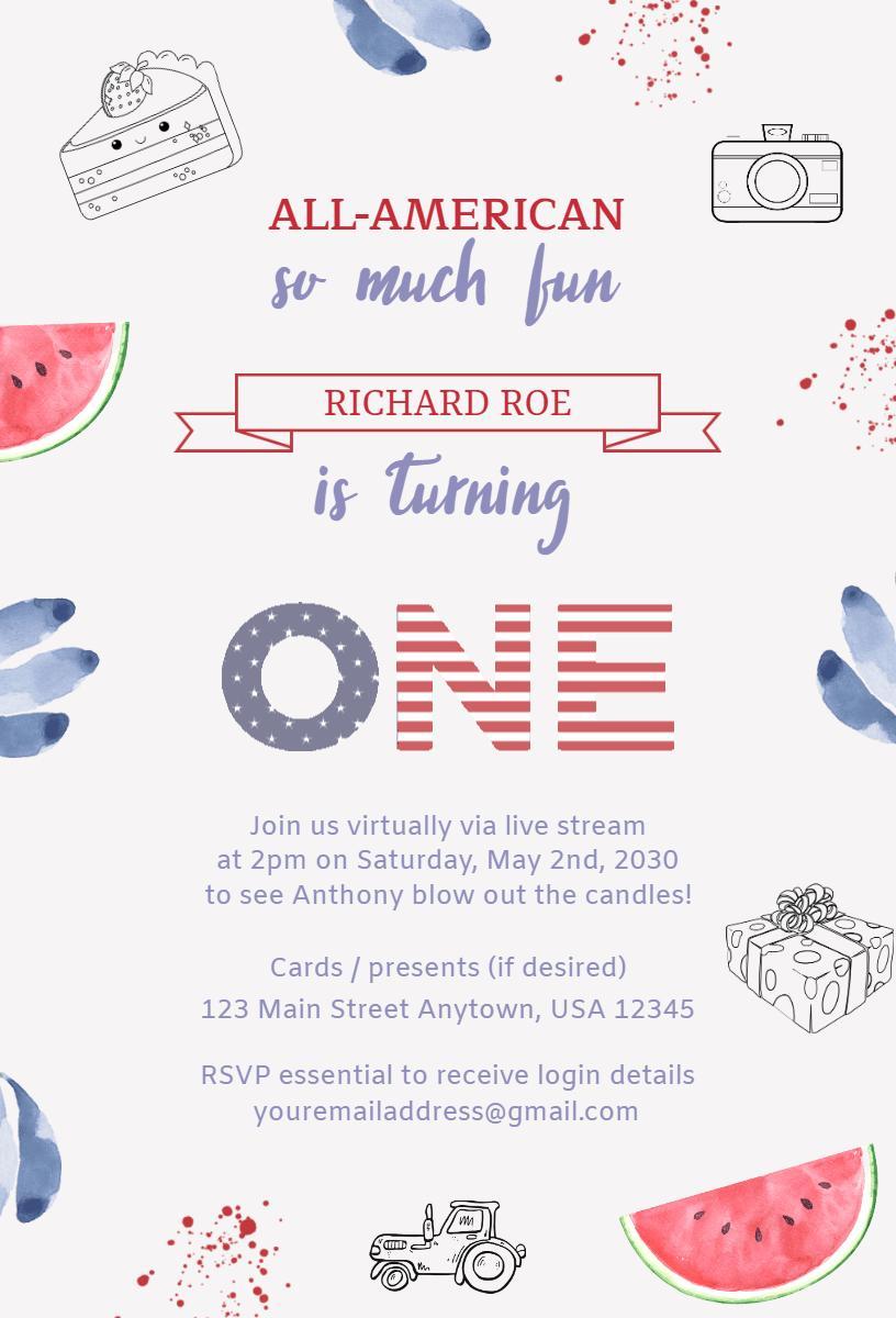 All-American Fun 1st Birthday Celebration Invitation Template