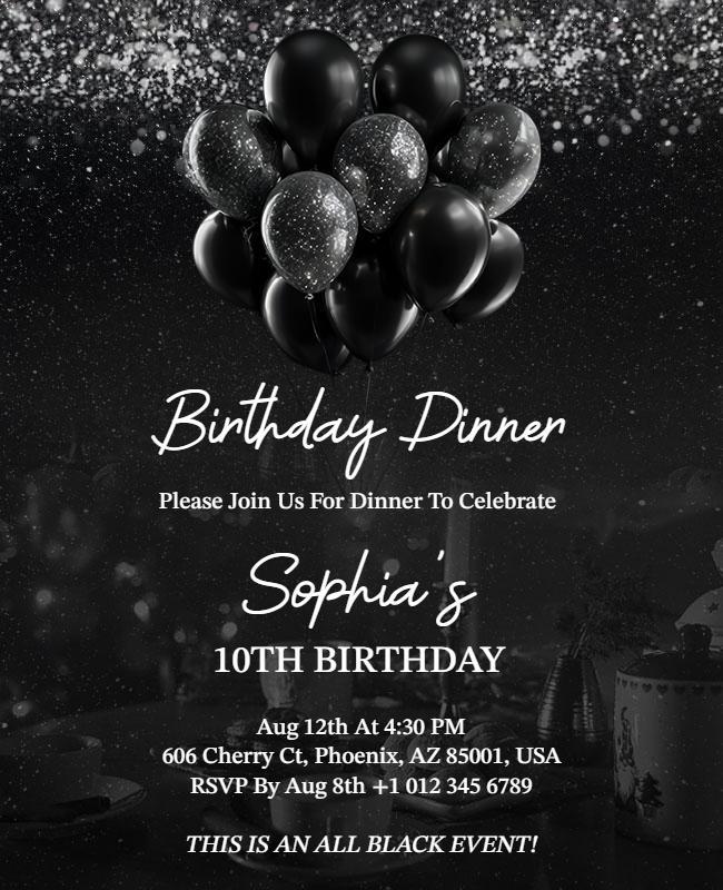 All Black Birthday Dinner Celebration Flyer Template