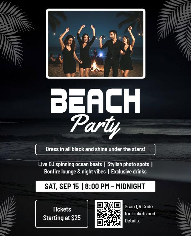 All-Black Dress Code Beach Party Event Flyer Template