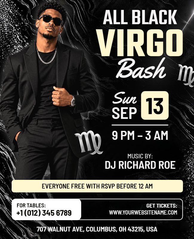 All Black Virgo Zodiac Party Flyer Template