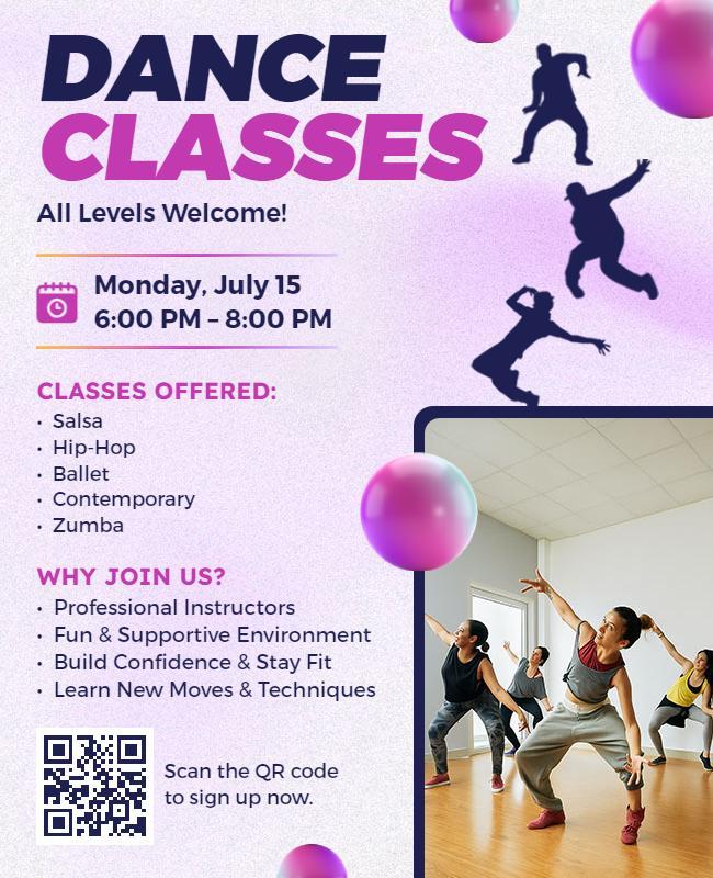 All Levels Dance Classes Promotional Flyer Template