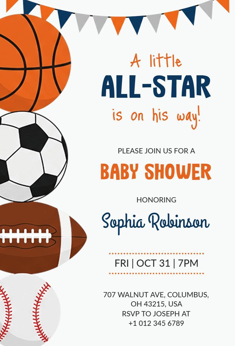 All-Star Sports Baby Shower Celebration Invitation Template