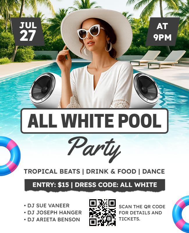 All White Pool Party Celebration Flyer Template