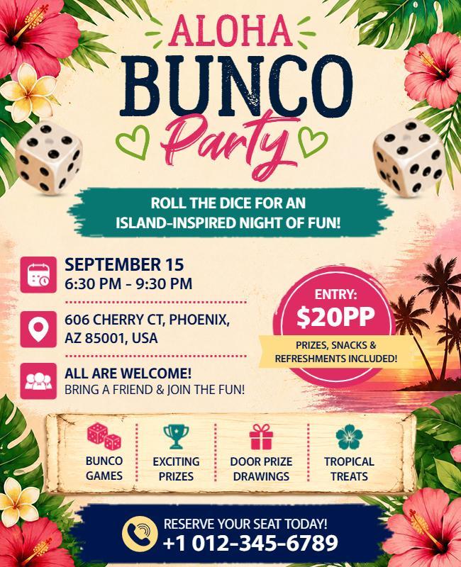 Aloha Bunco Party Event Flyer Template